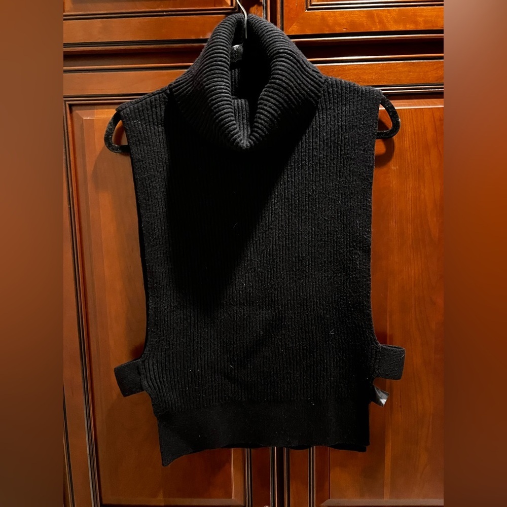 NWOT Anthropologie Black Cowl Neck Topper Vest Sweater Open Sides - OS